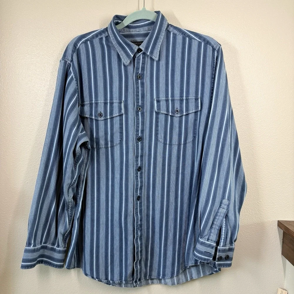 Pendleton Mens Sz L  Long‎ Sleeve Button Up Down Blue Striped Shirt 100% Cotton